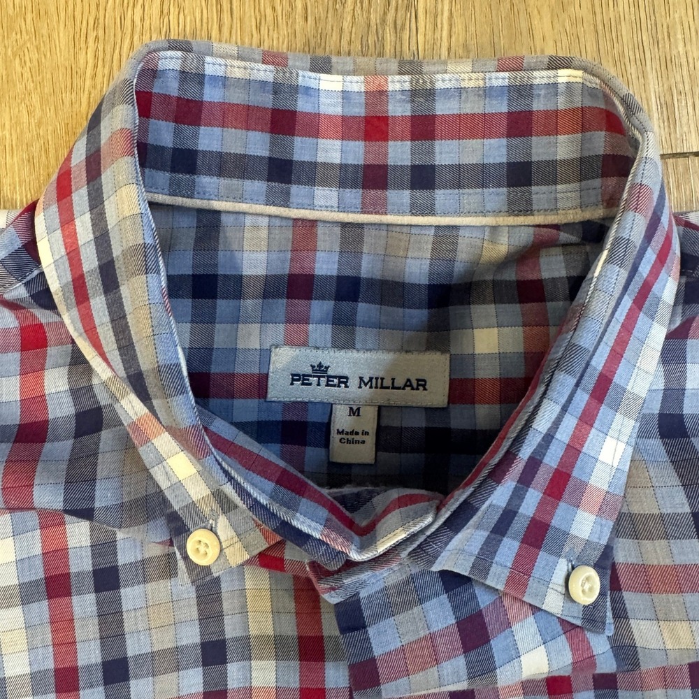 Peter Millar Mens Button Down Shirt Plaid Long Sleeve Classic Fit Casual Medium - Picture 2 of 6